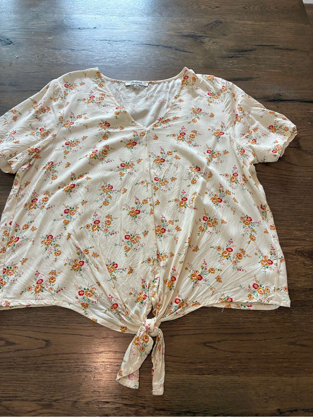 Madewell Cream Floral Tie-Front V-Neck Blouse - Picture 2 of 6